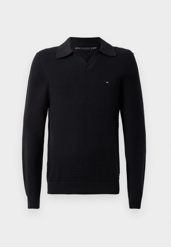 Tommy Hilfiger TEXTURED KNIT POLO COLLAR JUMPER - Jumper - black