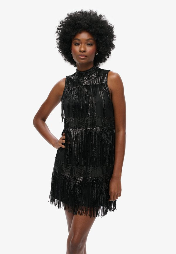 Superdry & Co FRINGE SEQUIN - Cocktail dress / Party dress - long fringe black sequin