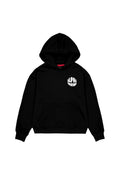 Schwarzer Hoodie mit einer Kängurutasche und gerippten Bündchen. Mit dem weißen "ALPHA INDUSTRIES" Logo auf der linken Brust. Weicher Stoff, lässiges Design.