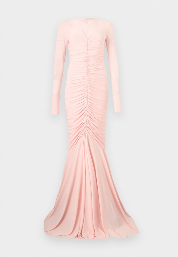 Norma Kamali LONG SLEEVE V NECK SHIRRED FRONT FISHTAIL GOWN