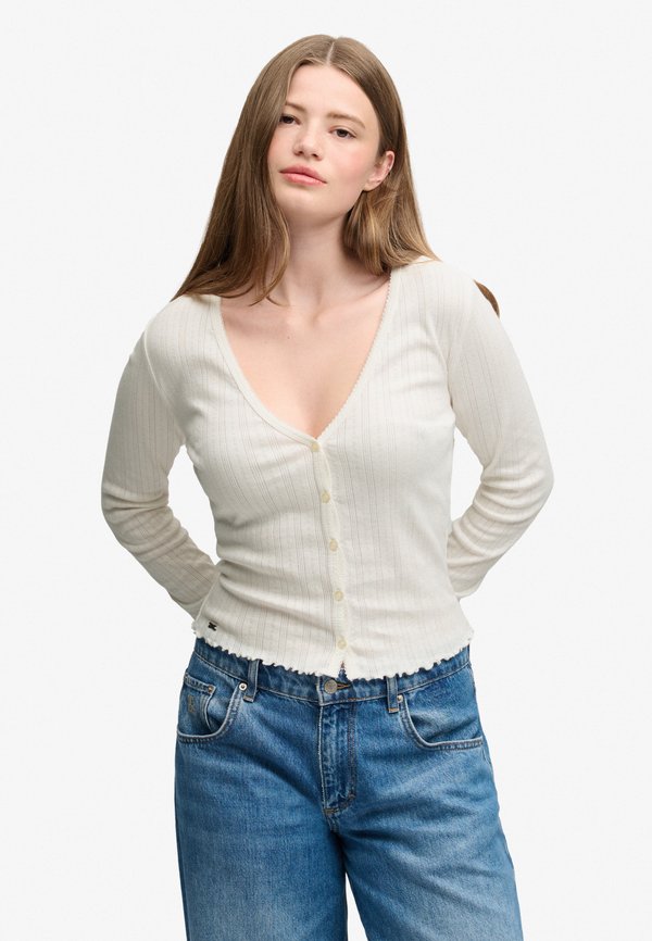 Superdry & Co SUPERDRY ATHLETIC ESSENTIAL POINTELLE CARDIGAN.. - Cardigan - off white