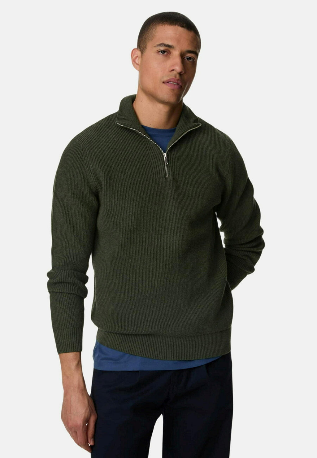 Marks & Spencer COTTON BLEND RIBBED HALF ZIP