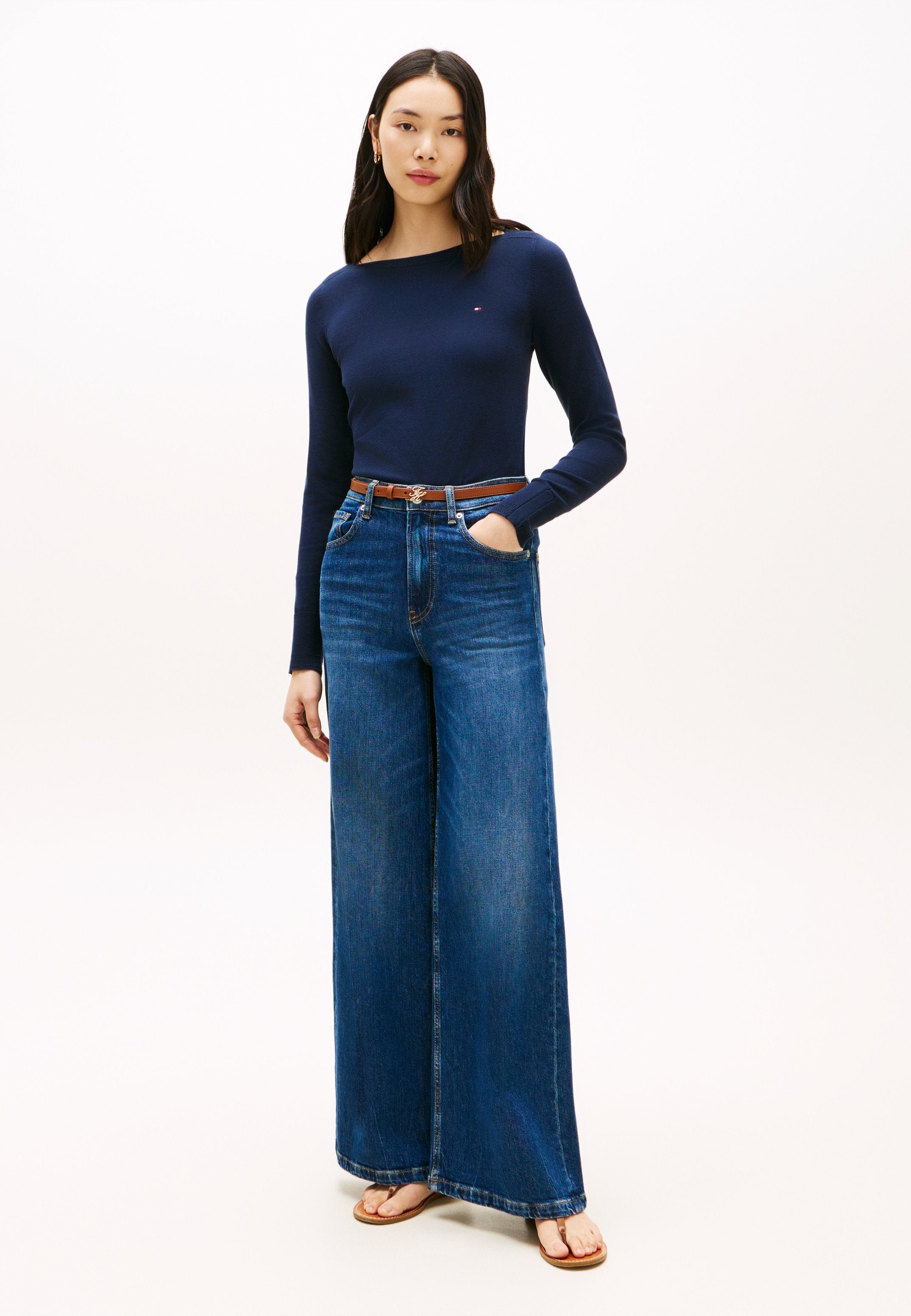 GOLD-TONE BUTTON JERSEY BOAT NECK JUMPER Media 2