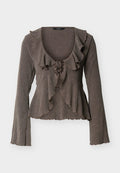 Vero Moda Petite VMLUNA FLOUNCE - Long sleeved top - chocolate brown