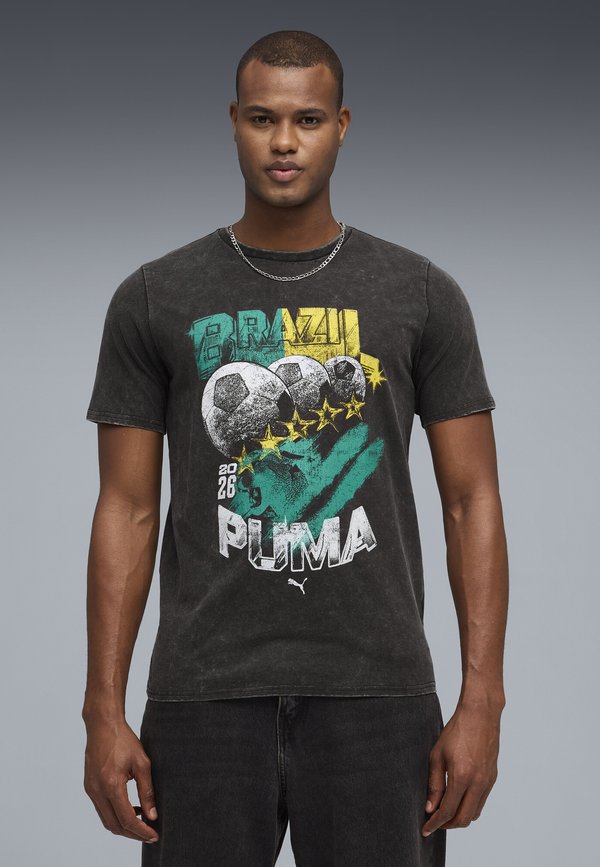 Puma FANPACK 90S TEE ITALY - Print T-shirt - black-pelé yellow