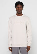 Hellbeige Sweatshirt mit Rundhalsausschnitt, gerippten Bündchen und dem gestickten "Hurley Surf Co."-Logo in einem etwas dunkleren Farbton. Glatte Textur.