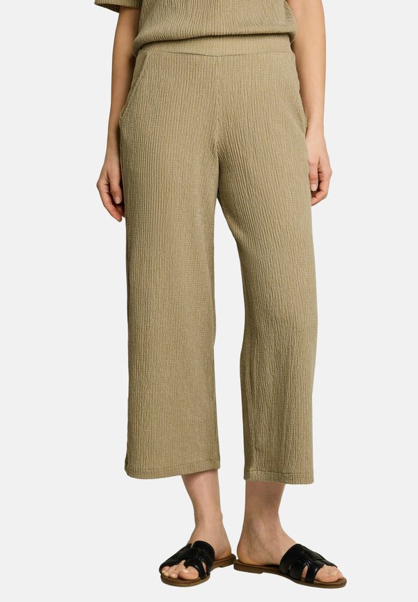 TOM TAILOR CRINKLE CULOTTE HOSE - Trousers - olive white structure
