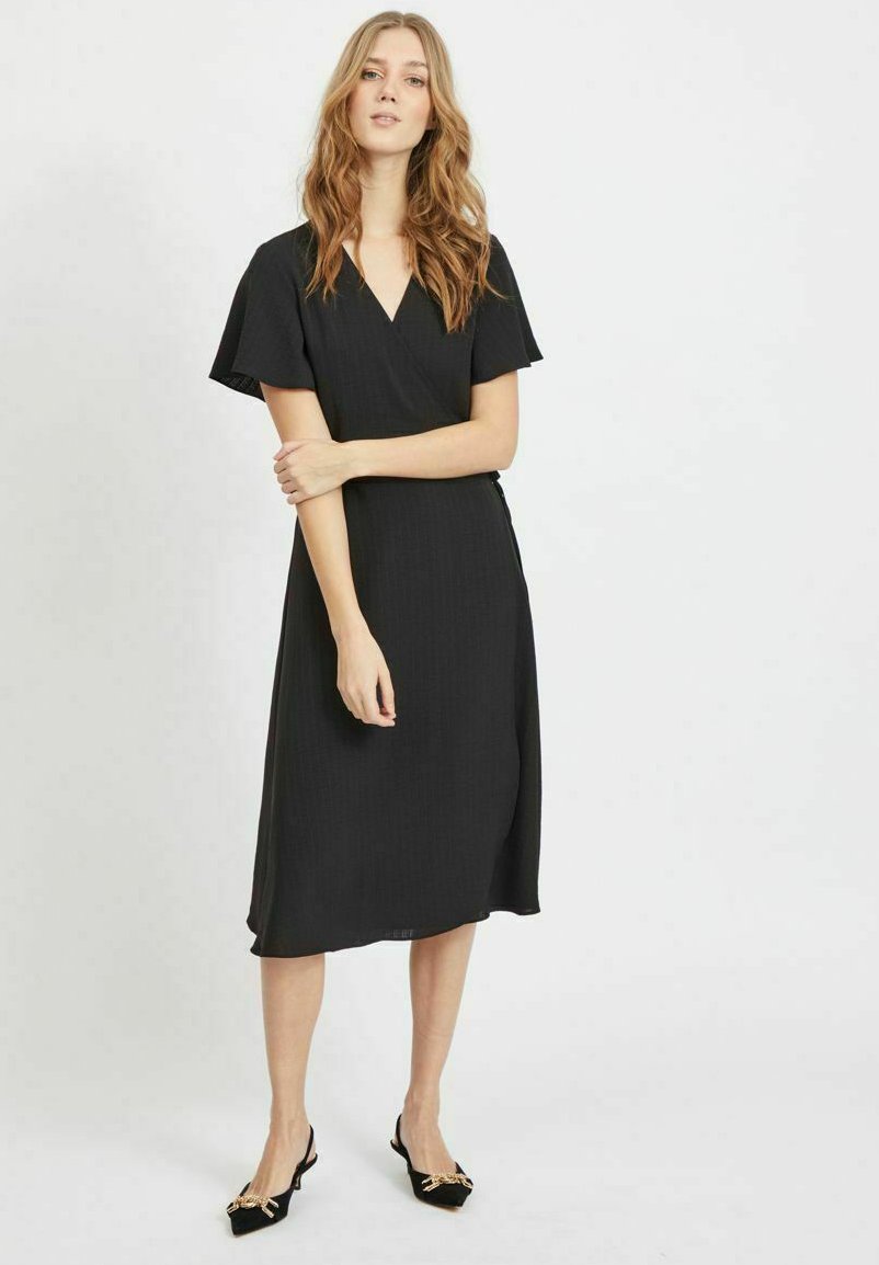 VILA VILOVIE S/S WRAP MIDI DRESS - NOOS
