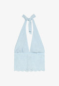 Bershka LACE ASYMMETRIC TOP - Blouse - dark blue
