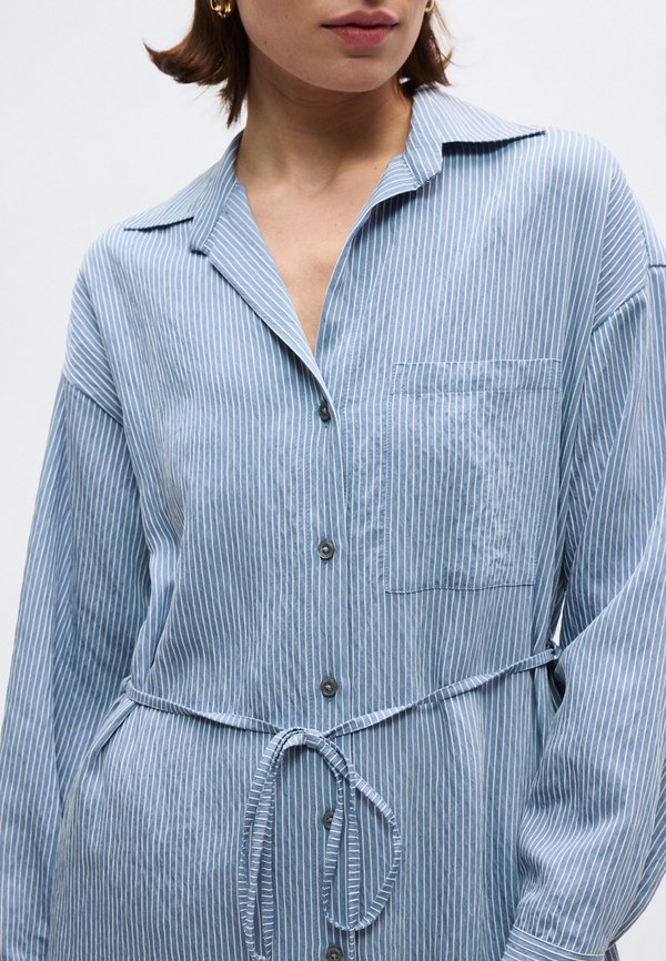 Marc O'Polo SHIRT DRESS ROUND HEM BELT COLLAR SLEEVE STRUCTURED STRIPE
