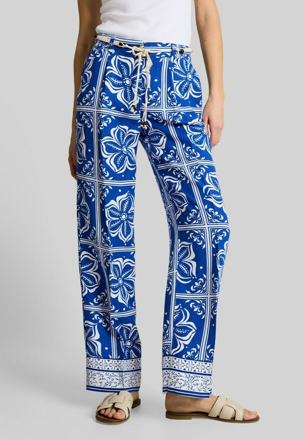 TOM TAILOR Trousers - blue flower tile design