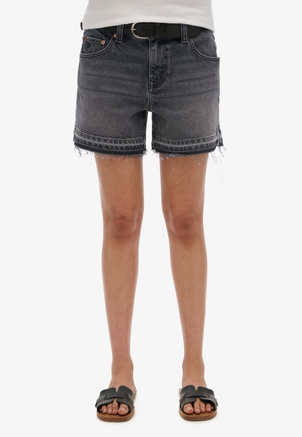 Superdry & Co MID RISE CUT OFF - Denim shorts - roseland washed black