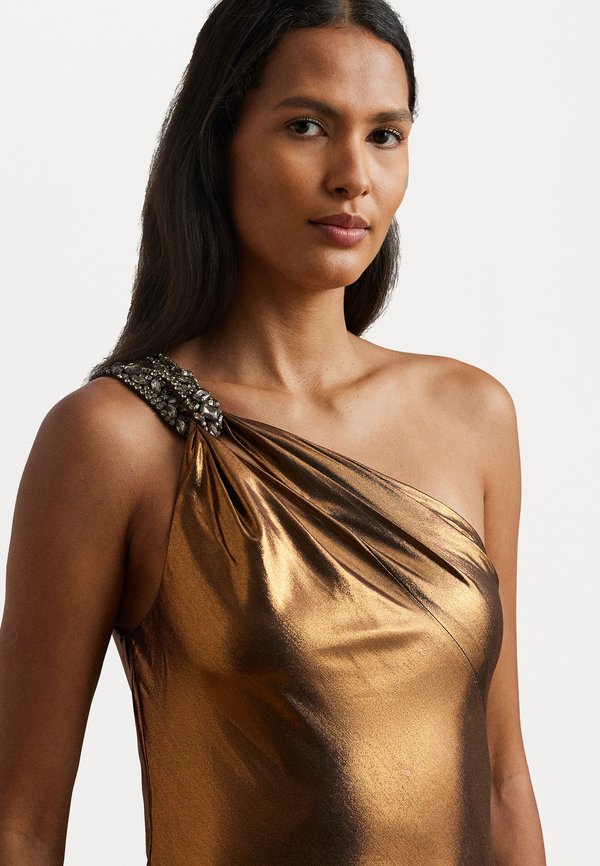 Lauren Ralph Lauren METALLIC CHIFFON ONE-SHOULDER GOWN