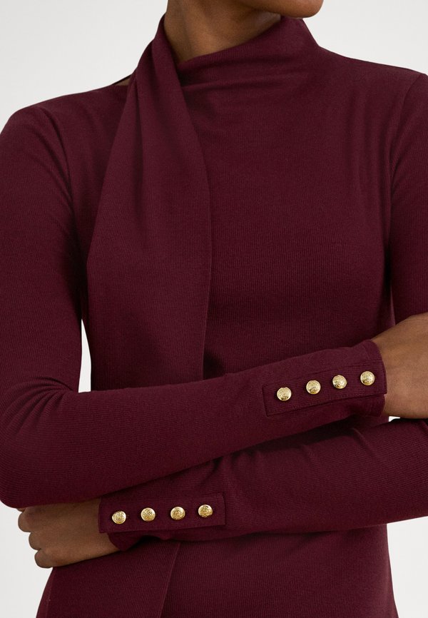 Lauren Ralph Lauren SCARF-TRIM COTTON-BLEND RIB-KNIT DRESS