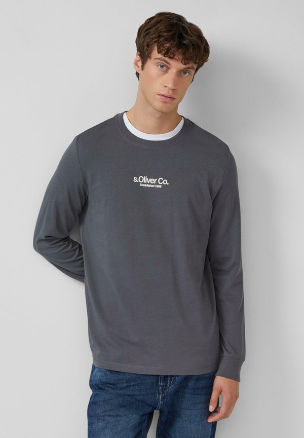 s.Oliver AUS MIT LOGO - Long sleeved top - schiefergrau