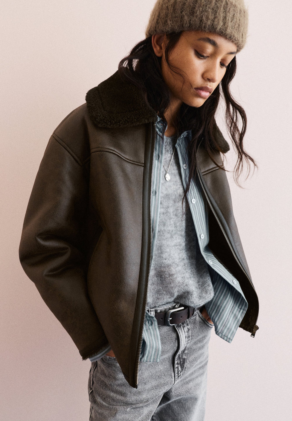PULL&BEAR SHERPA COLLAR AVIATOR