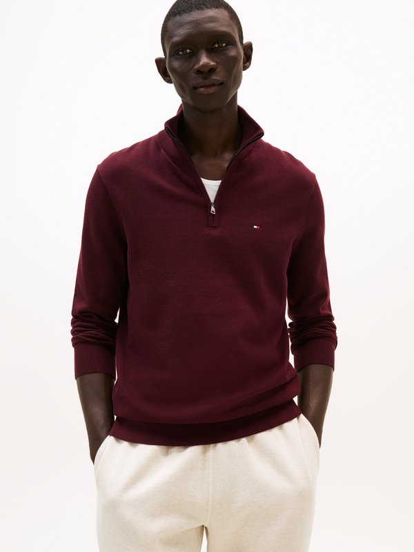 Tommy Hilfiger QUARTER ZIP MOCK NECK - Jumper - deep burgundy