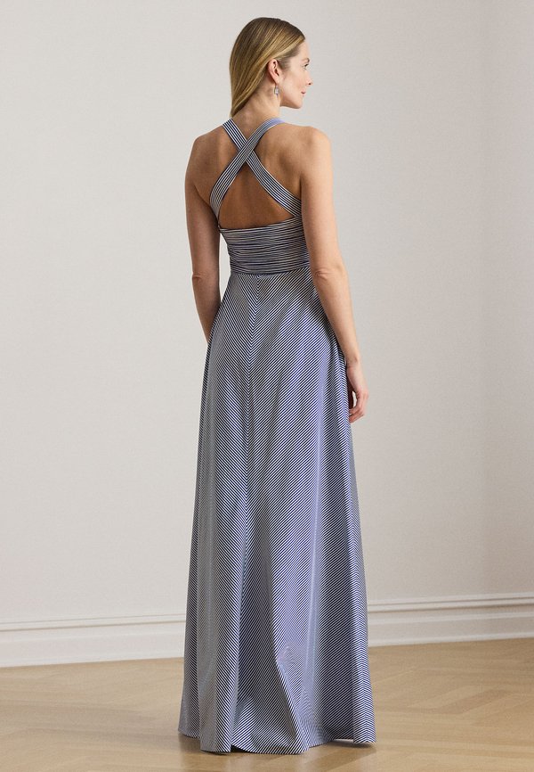 Lauren Ralph Lauren STRIPED PLEATED TAFFETA SLEEVELESS GOWN
