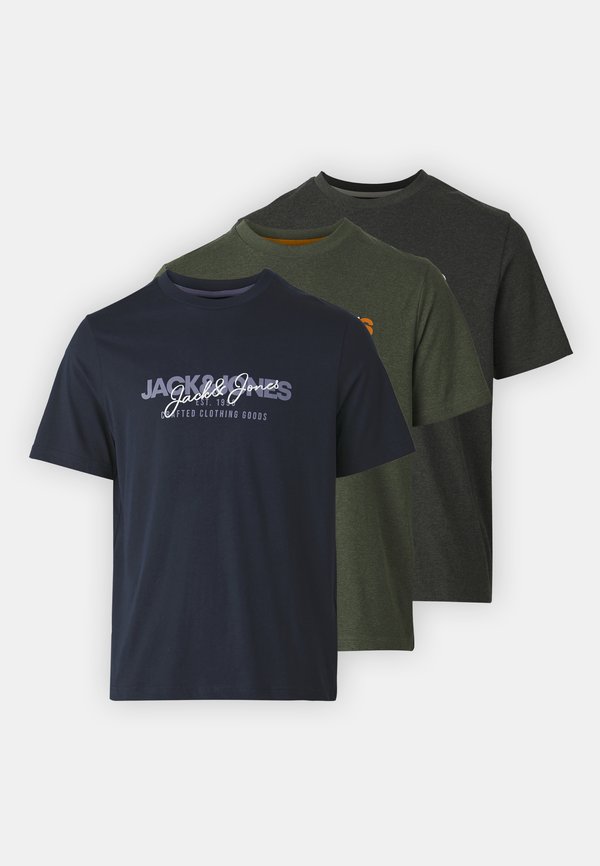 Jack & Jones JJALVIS TEE CREW NECK 3 PACK - Print T-shirt - kombu green/navyblazer/black