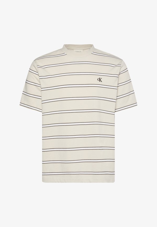 Calvin Klein Jeans STRIPE MONOGRAM - Print T-shirt - oatmeal