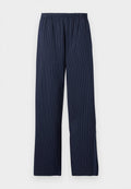 Marineblaue weite Hosen mit Längsstreifenmuster, ausgestattet mit einem elastischen Bund und einer glatten Textur.