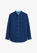 Tommy Hilfiger SLIM FIT LINEN BLEND GRANDAD COLLAR SHIRT - Shirt - carbon navy