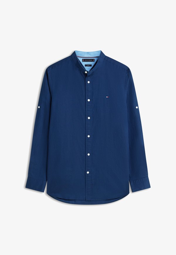 Tommy Hilfiger SLIM FIT LINEN BLEND GRANDAD COLLAR SHIRT - Shirt - carbon navy