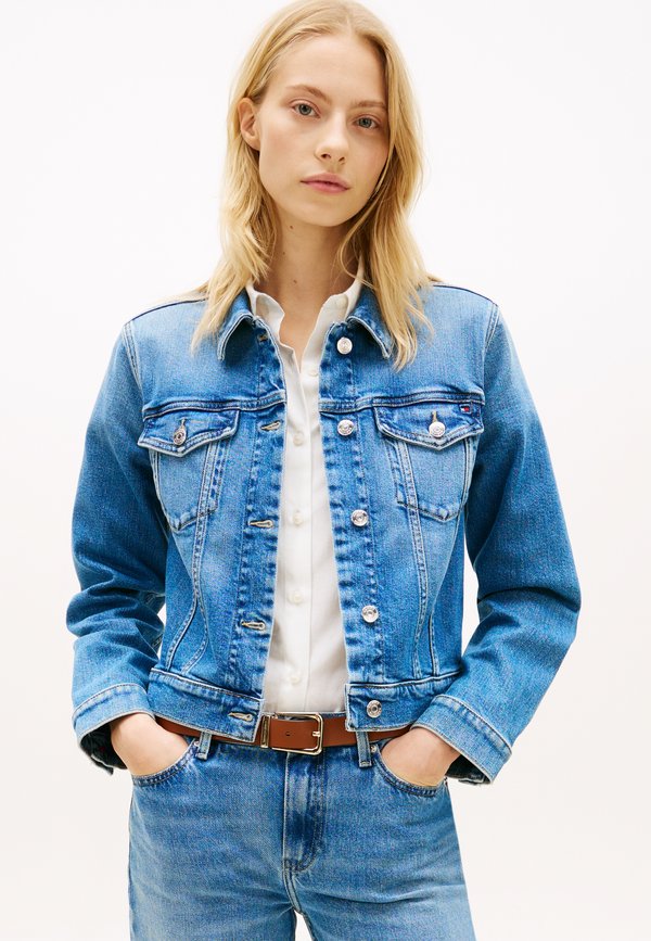 Tommy Hilfiger FLAG EMBROIDERY SLIM DENIM JACKET - Denim jacket - finn