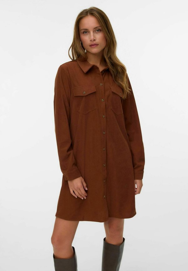 Vero Moda VMVILJA Corduroy Short - Shirt dress - tobacco brown