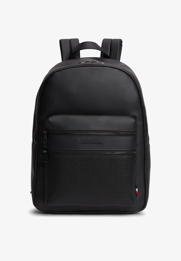 Tommy Hilfiger WOVEN POCKET DOME BACKPACK - Rucksack - black