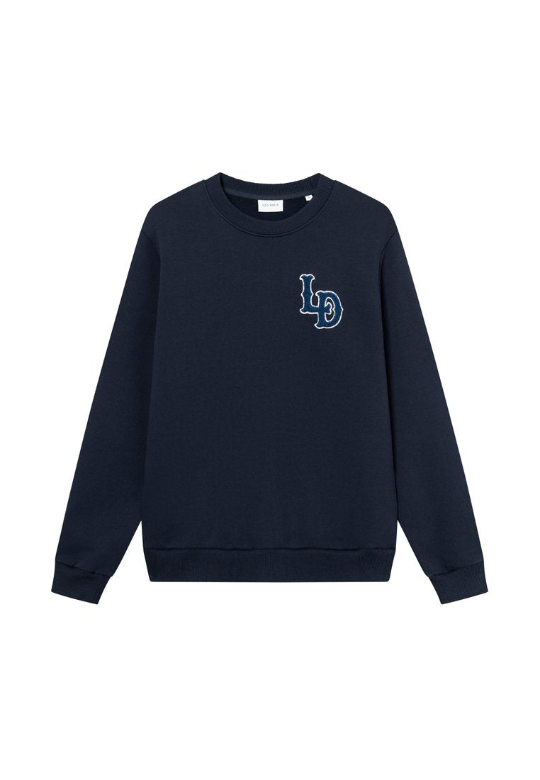 Marineblaues Sweatshirt aus Baumwollmischung, mit Rundhalsausschnitt, gerippten Bündchen und Saum sowie gesticktem "LD"-Logo auf der linken Brust.