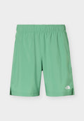 Hellgrüne Sportshorts mit elastischem Bund, seitlichen Schlitzen und kleinem weißem The North Face Logo am unteren rechten Bein.