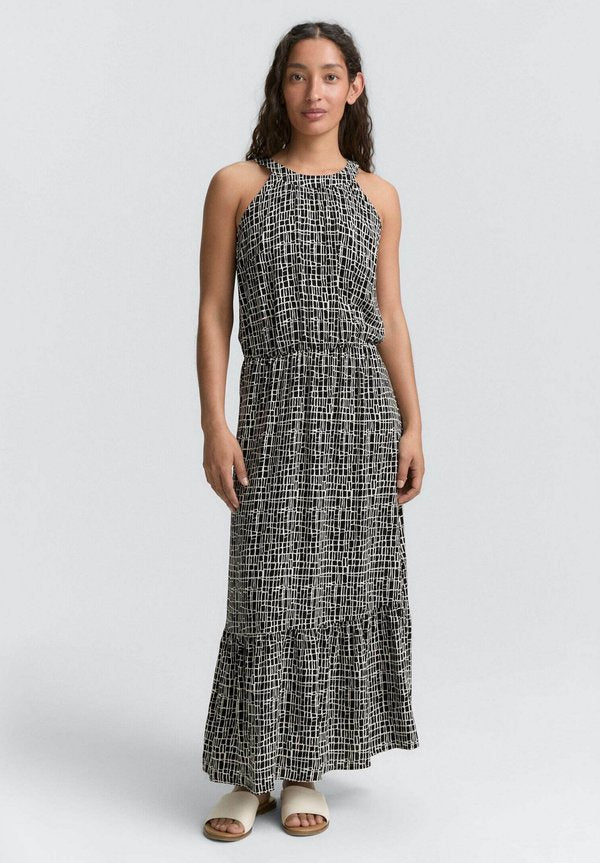 TOM TAILOR AMERICAN NECKLINE - Maxi dress - abstract black grid design
