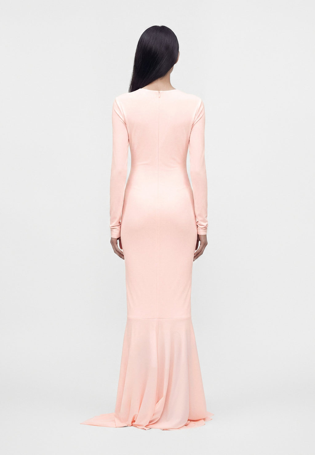 Norma Kamali LONG SLEEVE V NECK SHIRRED FRONT FISHTAIL GOWN