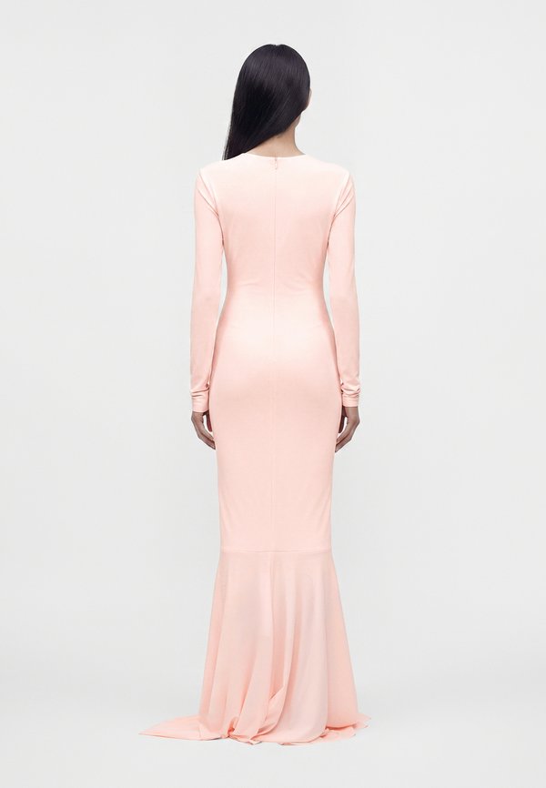 Norma Kamali LONG SLEEVE V NECK SHIRRED FRONT FISHTAIL GOWN