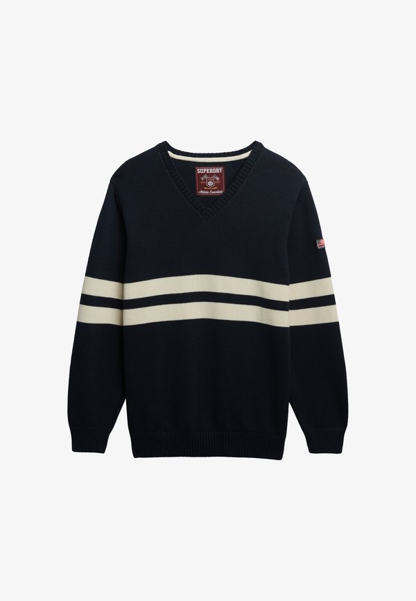 Superdry & Co STRIPED V-NECK  - Jumper - deep navy