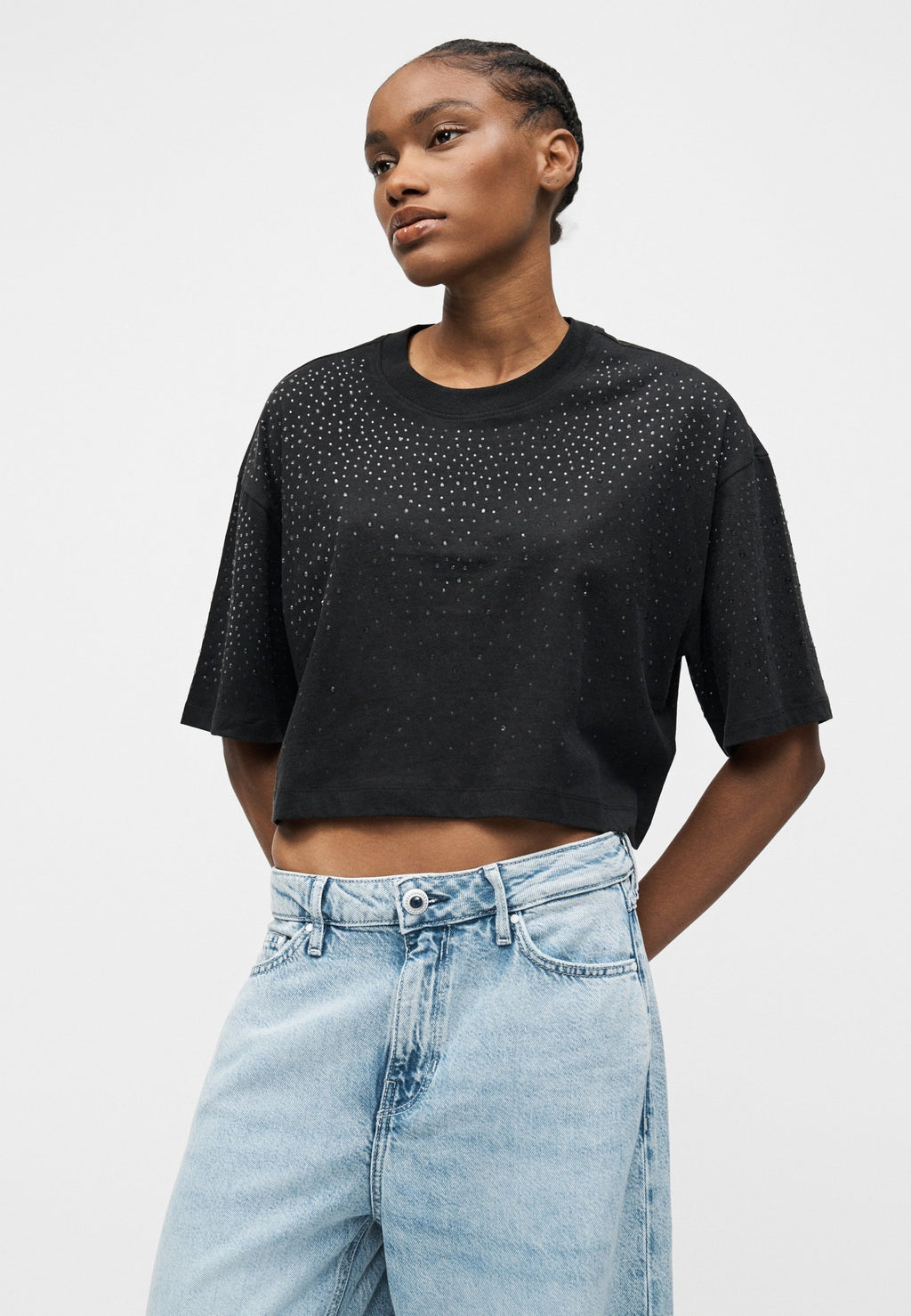 Guess RHINESTONE CROP TEE