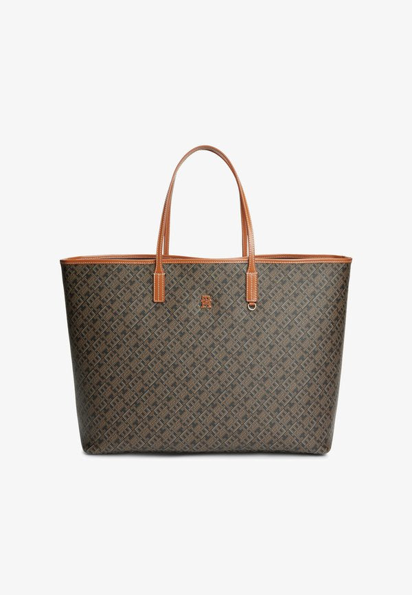 Tommy Hilfiger TH MONOPLAY PRINT TOTE BAG WITH LEATHER - Tote bag - black mix
