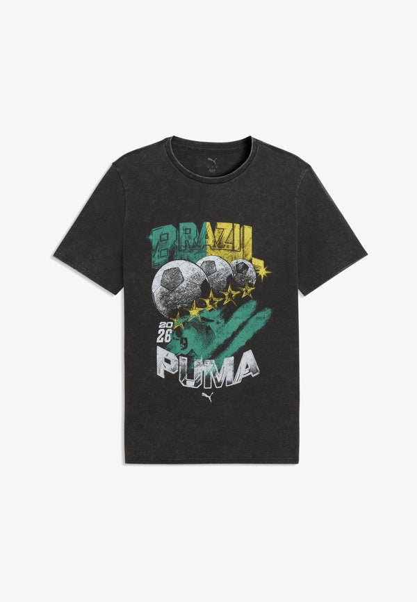 Puma FANPACK 90S TEE ITALY - Print T-shirt - black-pelé yellow