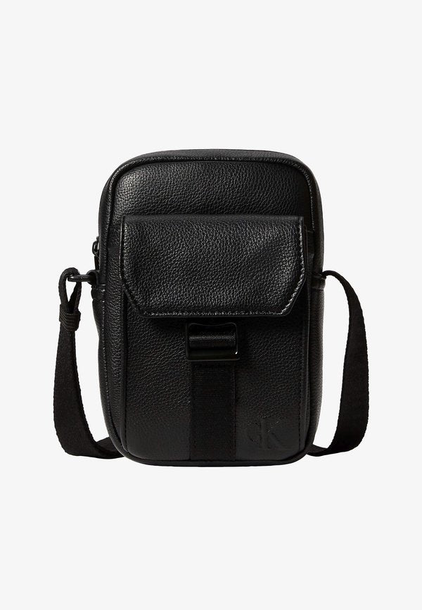 Calvin Klein WEBBING STRAP SLIM REPORTER - Cross body bag - black/white