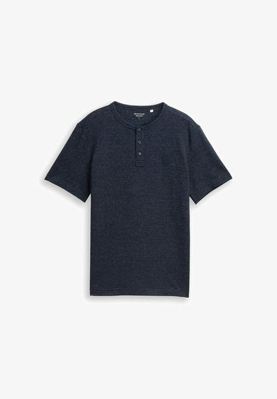 TOM TAILOR TOM TAILOR T-SHIRT HENLEY T-SHIRT IN MELANGE-OPTIK - Print T-shirt - navy/white inject stripe