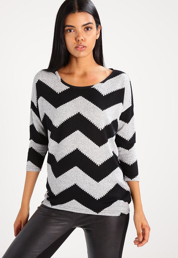 ONLY ONLELCOS 4/5 AOP TOP JRS NOOS - Long sleeved top - light grey melange/black