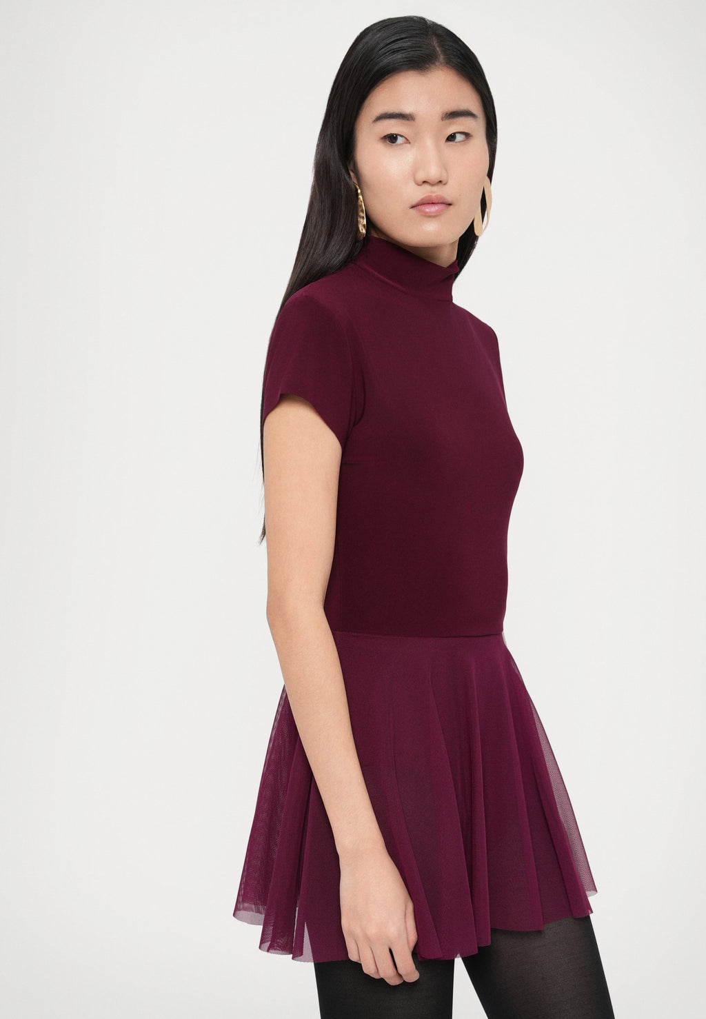 Norma Kamali MOCK NECK CAP SLEEVE PICKLEBALL DRESS