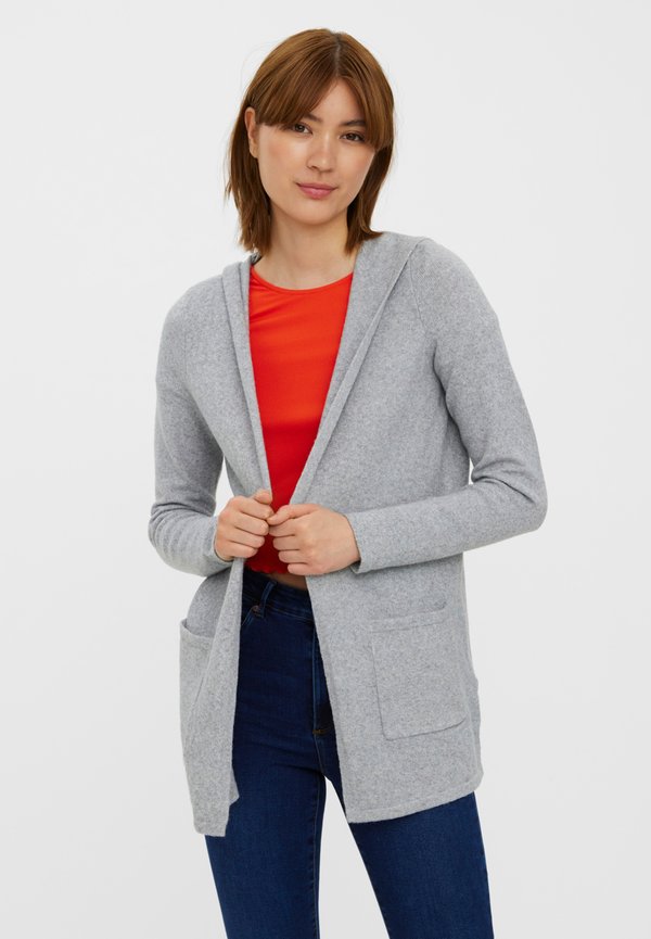 Vero Moda VMDOFFY OPEN HOOD CARDIGAN  - Cardigan - light grey melange