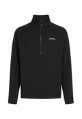 Schwarzer Pullover mit hohem Kragen, Teilreißverschluss und langen Ärmeln. Verfügt über ein elegantes Design mit einem weißen "O'Neill"-Logo auf der Brust.
