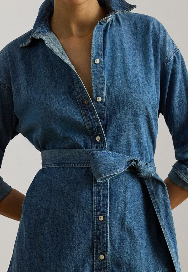 Lauren Ralph Lauren BELTED DENIM TIERED SHIRTDRESS