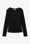 Calvin Klein Jeans LS WOVEN LABEL 2X2 RIB SCOOP NEC - Long sleeved top - black