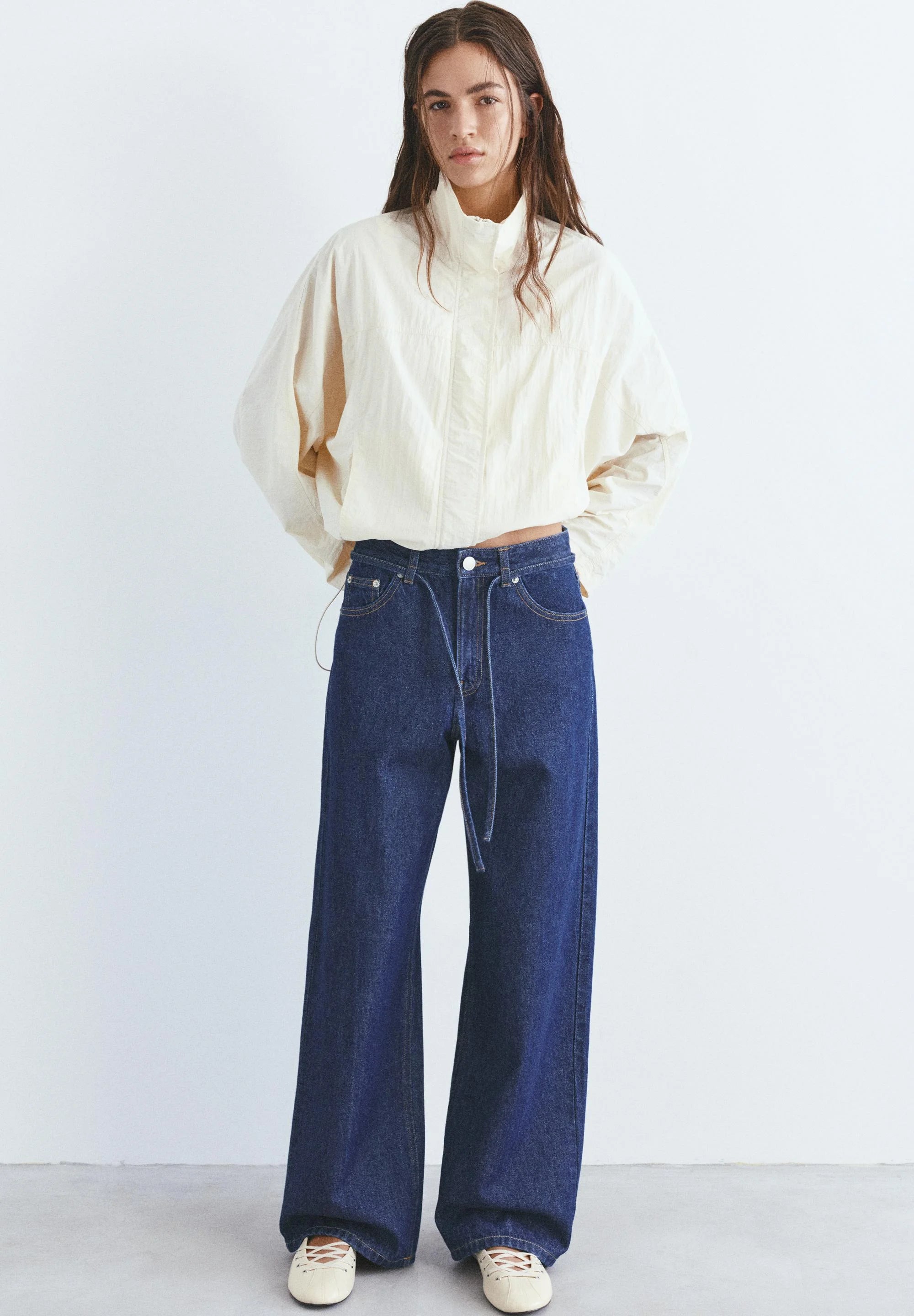 PULL&BEAR WITH BELT - Baggy Jeans - mottled dark blue