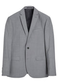 Grau maßgeschneiderte Blazer aus einem glatten, strukturierten Stoff. Mit einem einzelnen Knopfverschluss, Reverskragen und zwei frontalen Taschen.