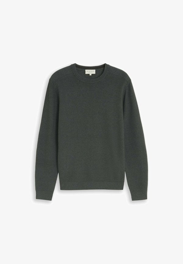 TOM TAILOR STRUCTURED CREW NECK KNIT - Jumper - darkest olive melange